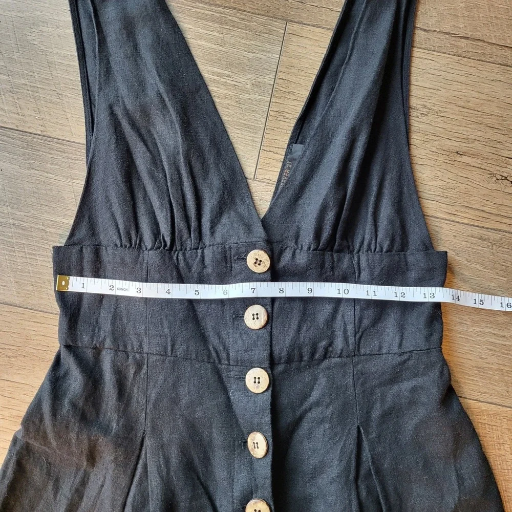 Forever 21 Contemporary Black Linen Blend Button Front V-Neck Romper Small